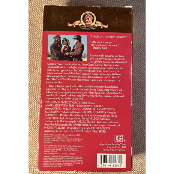 Fiddler on the Roof VHS 2 Tape Set 1971, 1988 Release - Picture 3 of 6